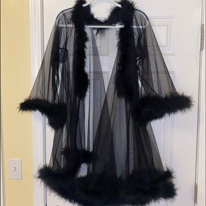 sheer fur black robe